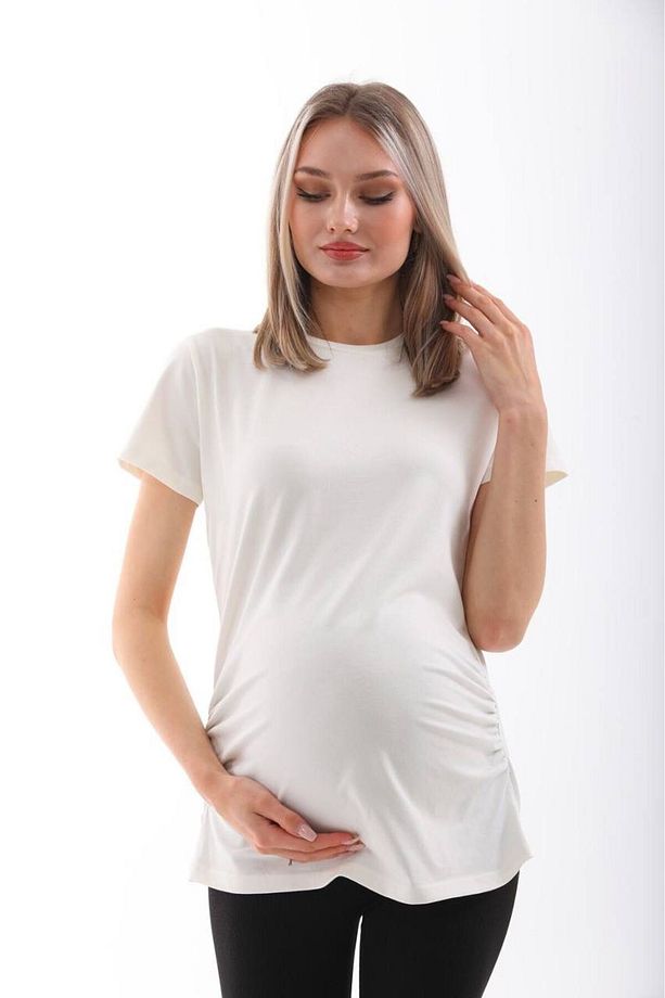 Hamile Bisiklet Yaka Kısa Kollu %100 Pamuk T-Shirt