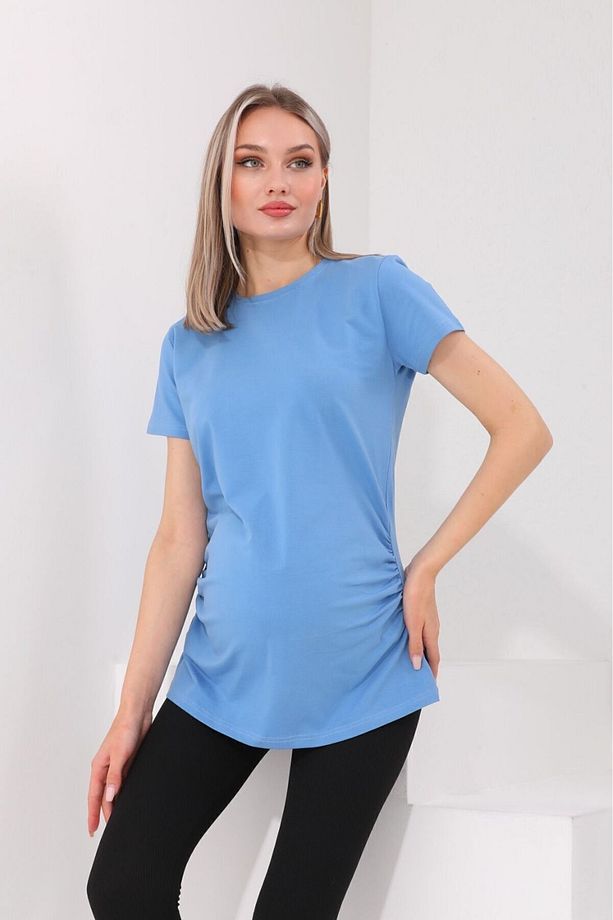 Hamile Bisiklet Yaka Kısa Kollu %100 Pamuk T-Shirt