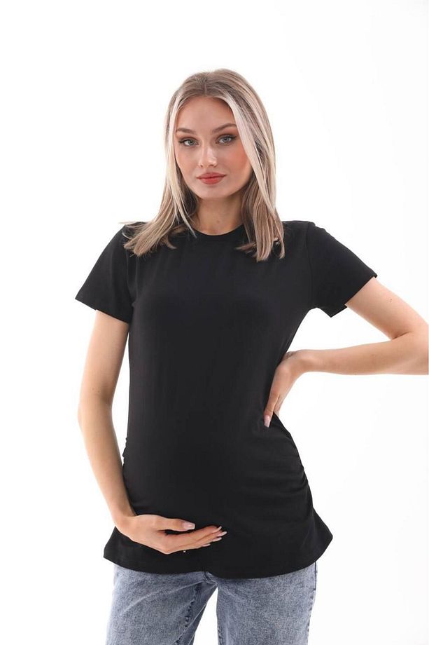 Hamile Bisiklet Yaka Kısa Kollu %100 Pamuk T-Shirt