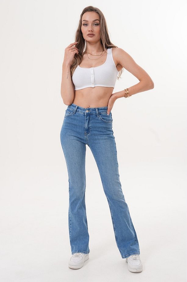 Kadın Yüksek Bel İspanyol Paça Kot Pantolon - 950676935