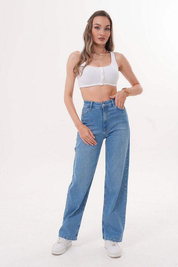 Kadın Yüksek Bel Boru Paça Kot Pantolon - 950684605