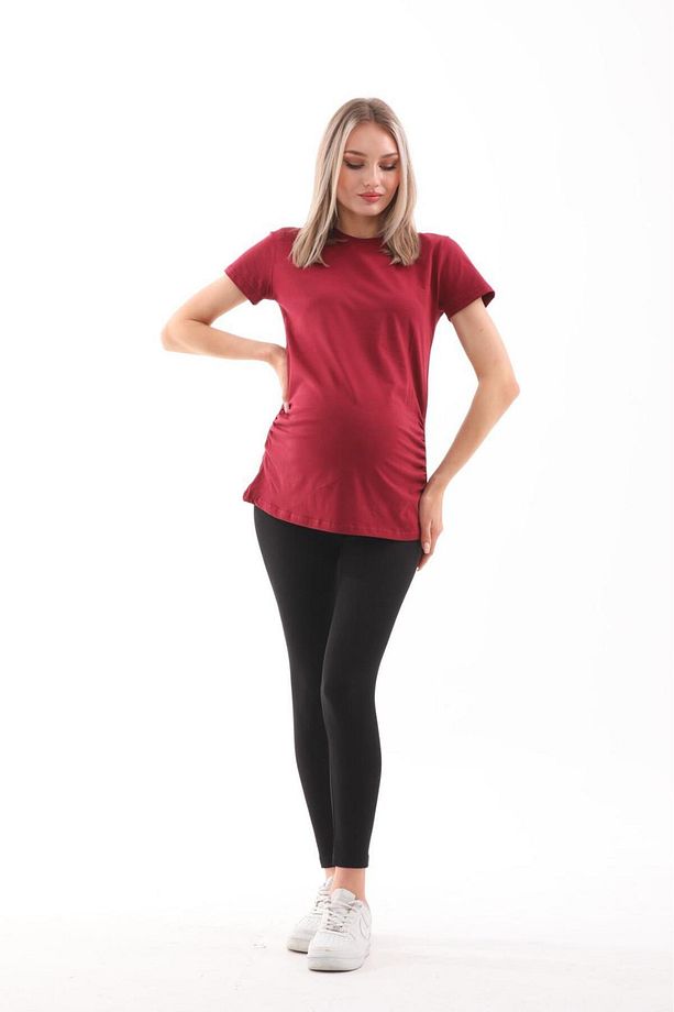 Hamile Bisiklet Yaka Kısa Kollu %100 Pamuk T-Shirt