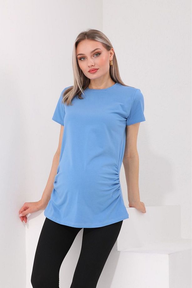 Hamile Bisiklet Yaka Kısa Kollu %100 Pamuk T-Shirt