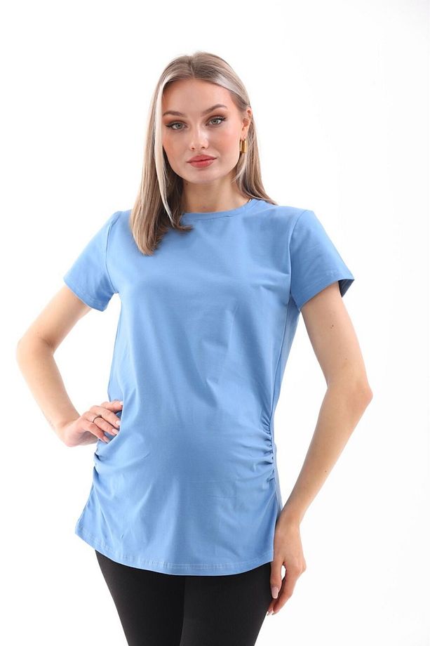 Hamile Bisiklet Yaka Kısa Kollu %100 Pamuk T-Shirt