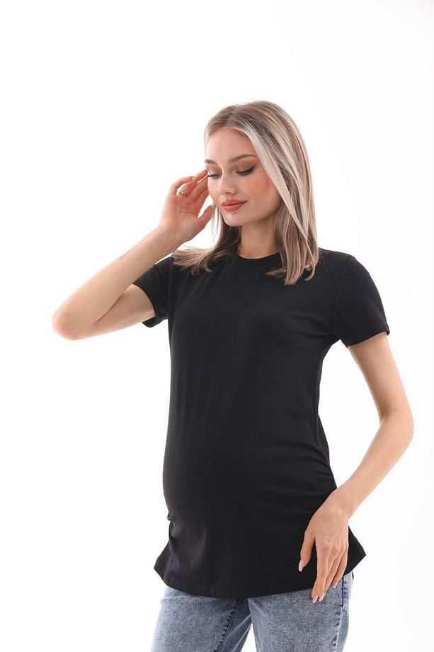 Hamile Bisiklet Yaka Kısa Kollu %100 Pamuk T-Shirt