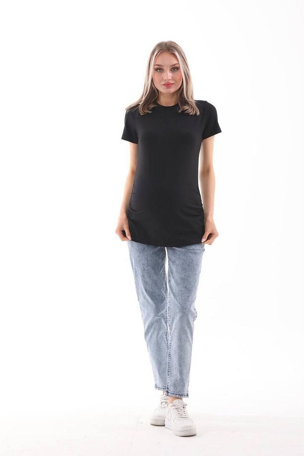Hamile Bisiklet Yaka Kısa Kollu %100 Pamuk T-Shirt