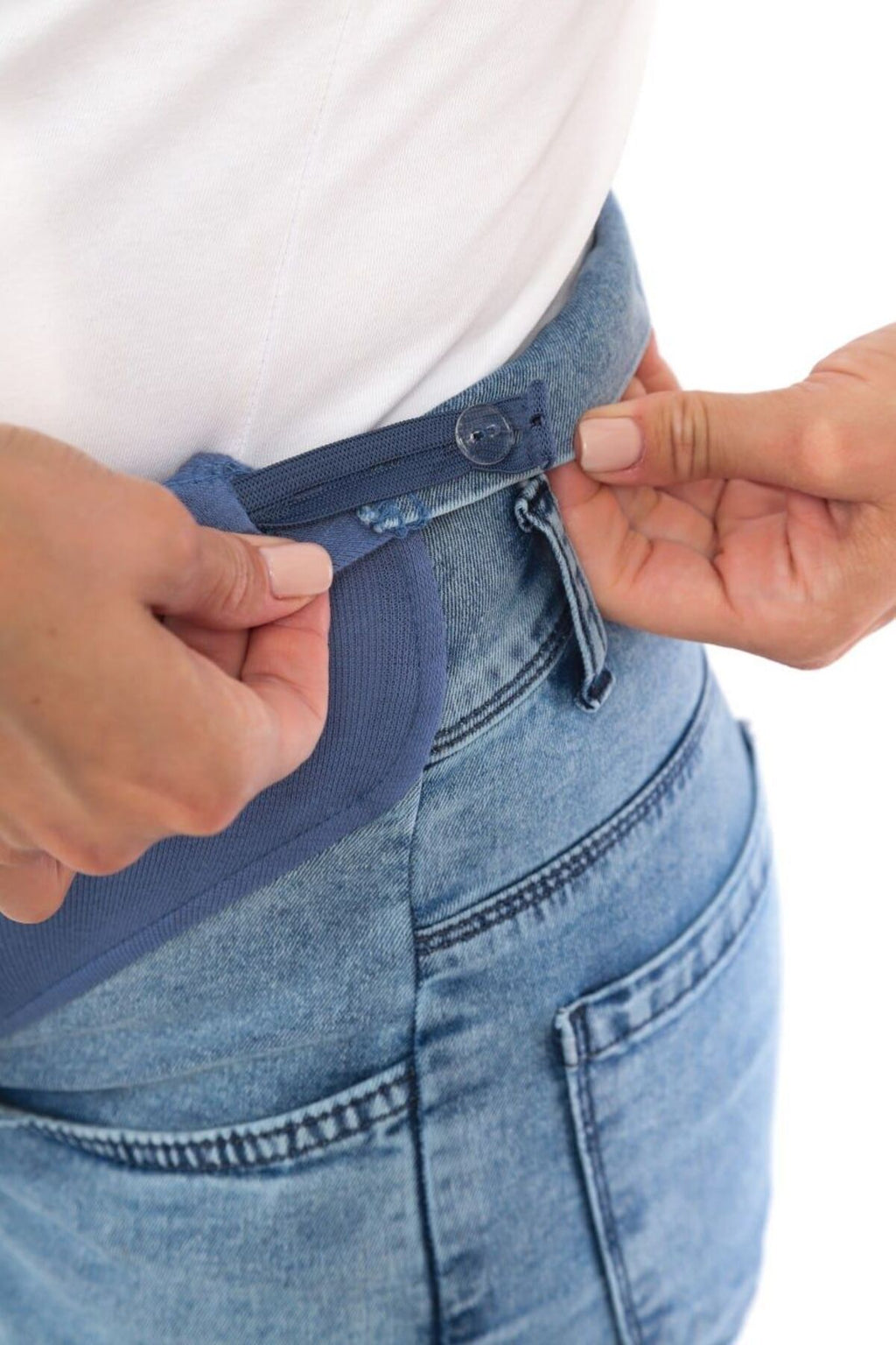 Hamile Esnek Karın Bantlı Beli Ayarlanabilir Geniş Paça Kot Pantolon Mavi