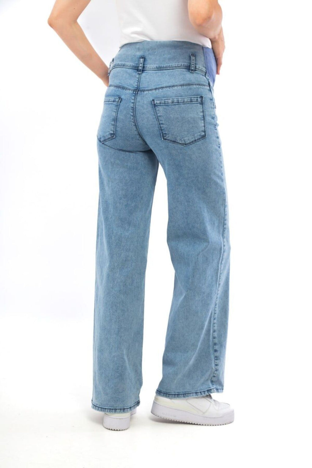 Hamile Esnek Karın Bantlı Beli Ayarlanabilir Geniş Paça Kot Pantolon Mavi