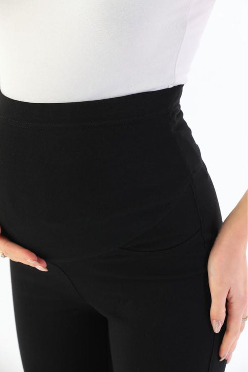 Hamile Spor Pantolon İspanyol Paça Siyah Esnek Karın Bantlı Beli Ayarlanabilir