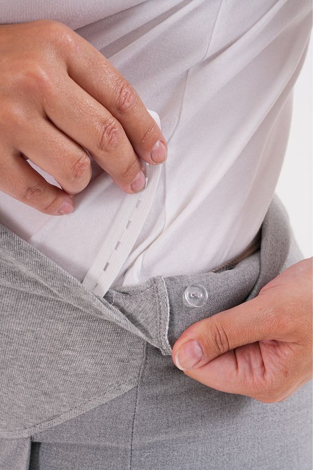 Hamile Büyük Beden Esnek Karın Bantlı Belden Ayarlanabilir Mom Fit Klasik Gabardin Pantolon Gri