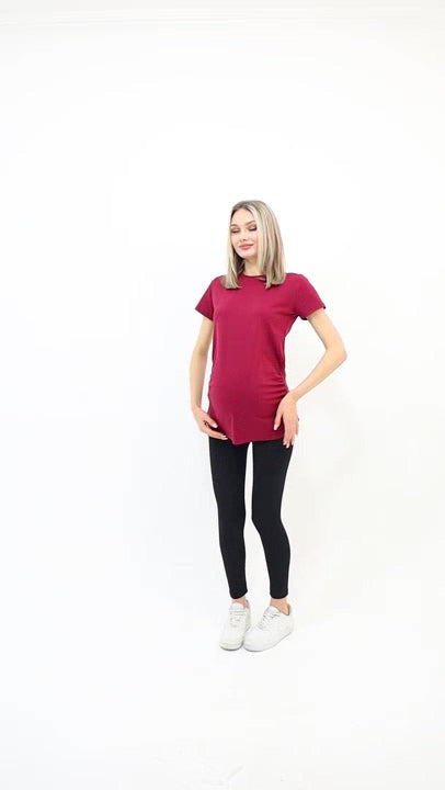 Hamile Bisiklet Yaka Kısa Kollu %100 Pamuk T-Shirt