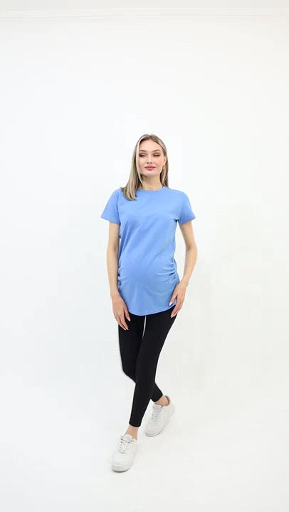 Hamile Bisiklet Yaka Kısa Kollu %100 Pamuk T-Shirt