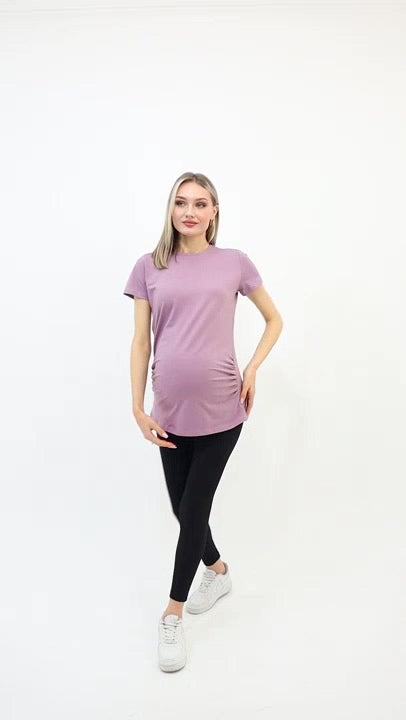 Hamile Bisiklet Yaka Kısa Kollu %100 Pamuk T-Shirt