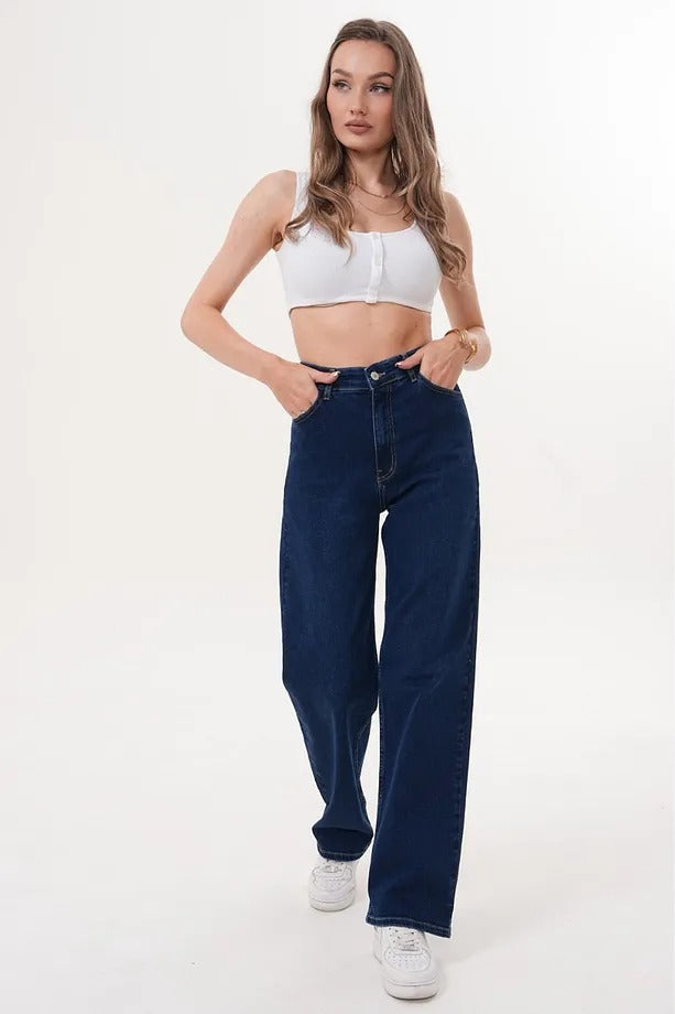 Kadın Yüksek Bel Boru Paça Kot Pantolon - 950684518