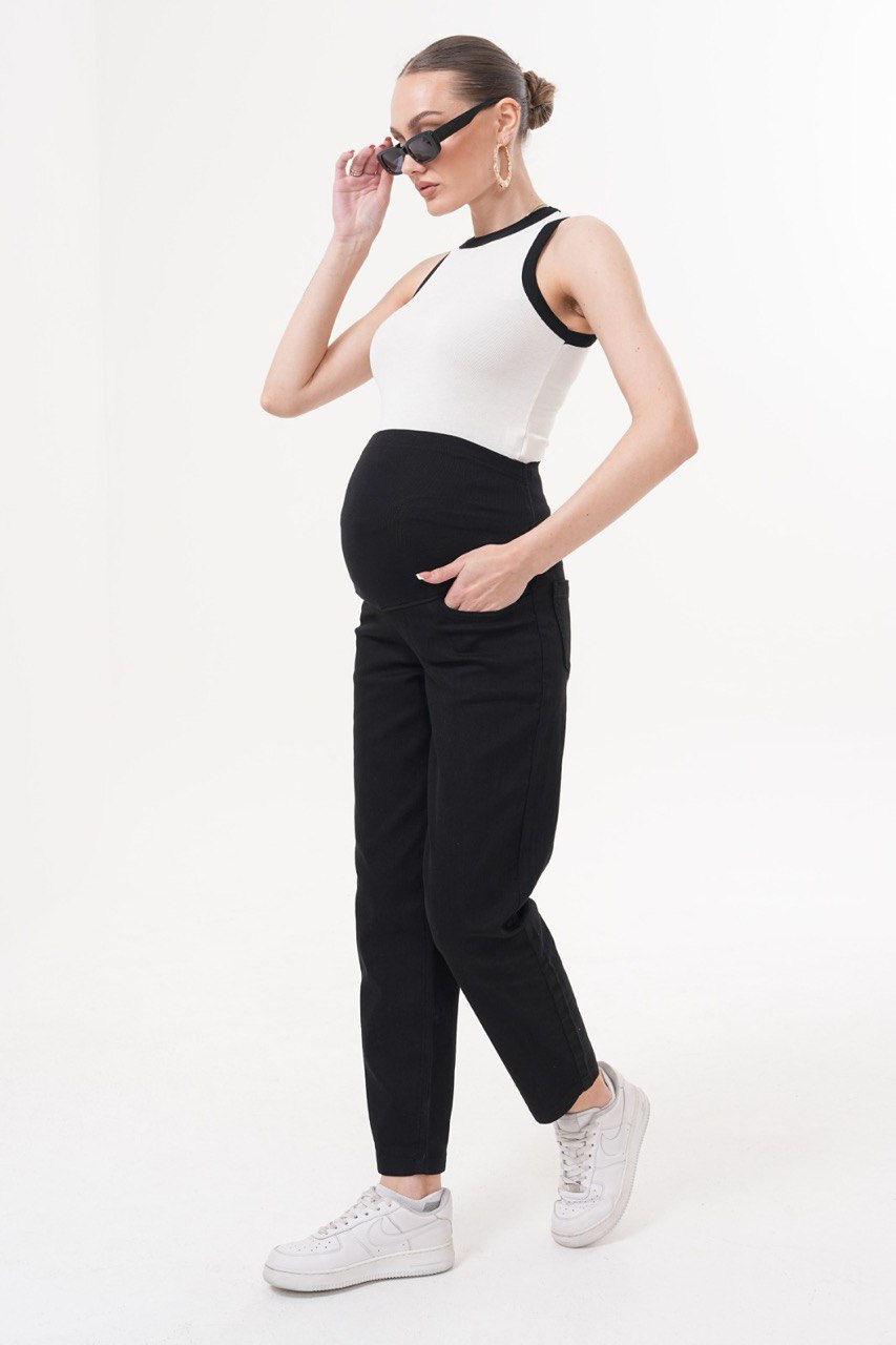 Siyah Hamile Kot Pantolonu - Mom Fit Beli Ayarlı Anne Jean