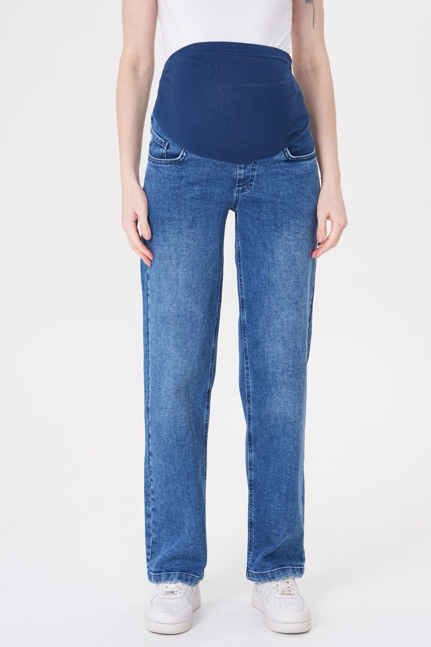 Düz Paça Hamile Pantolonu - Göbek Korumalı Şık Denim Kot