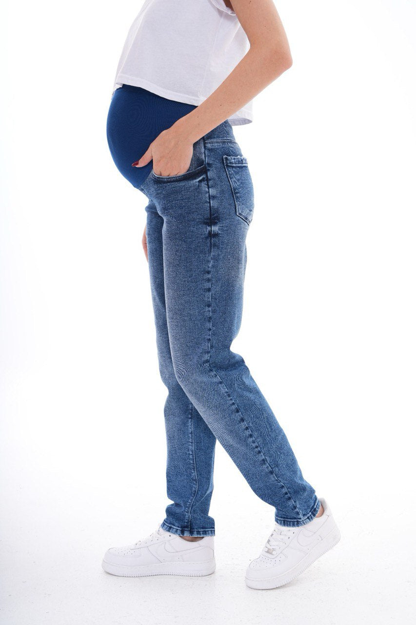 Hamile Kot Pantolonu - Acid Wash Mom Fit Anne Jean'i