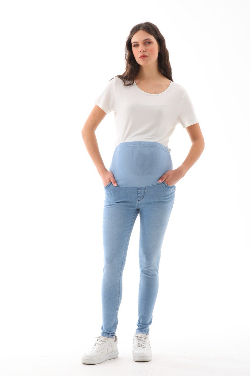 Buz Mavi Slim Fit Hamile Jean