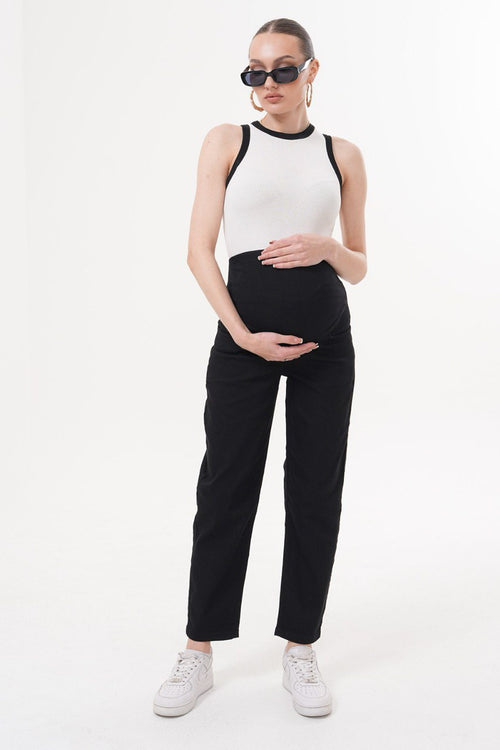 Siyah Hamile Kot Pantolonu - Mom Fit Beli Ayarlı Anne Jean