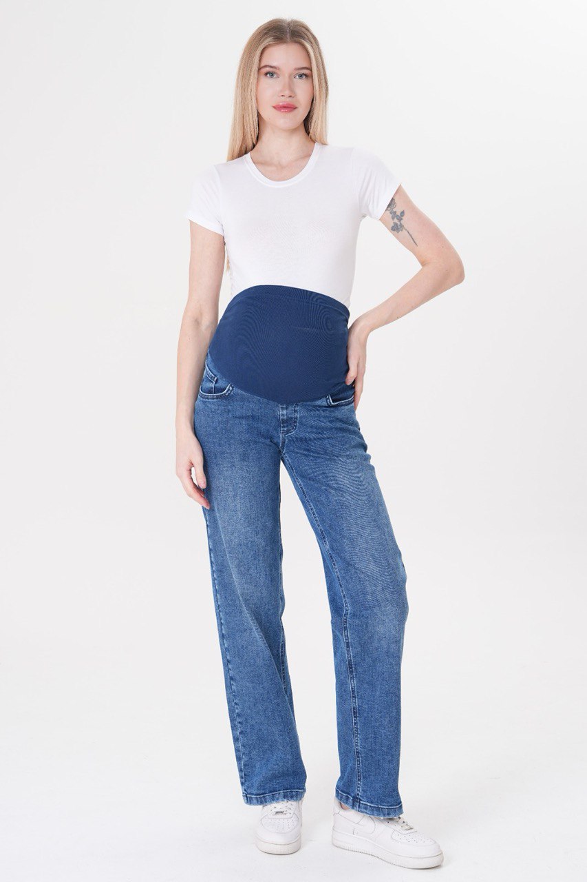 Düz Paça Hamile Pantolonu - Göbek Korumalı Şık Denim Kot