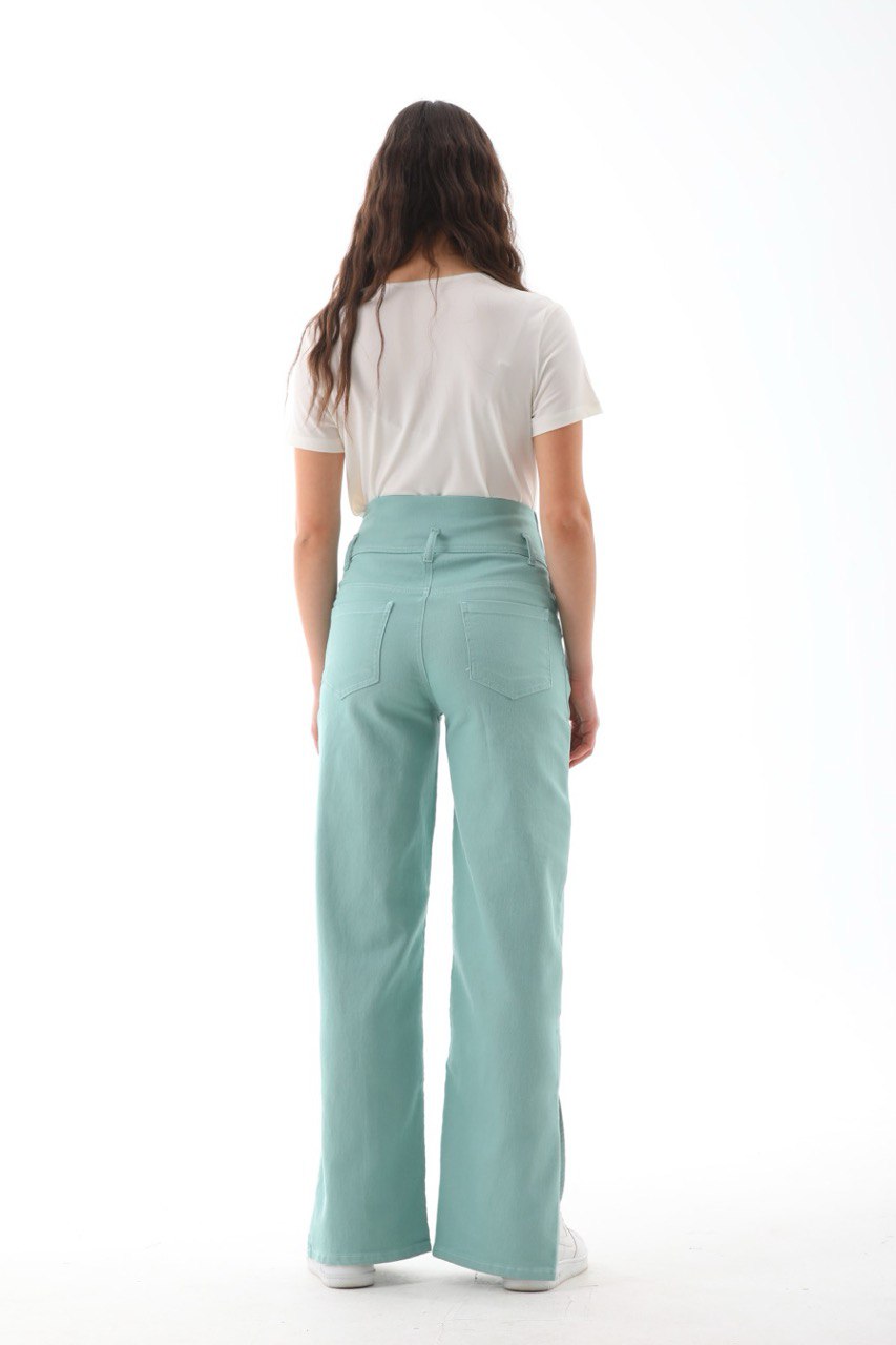 Paçası Yırtmaçlı Mint Yeşili Geniş Paça Hamile Pantolonu