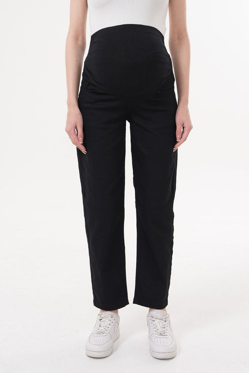 Siyah Hamile Kot Pantolonu - Mom Fit Beli Ayarlı Anne Jean