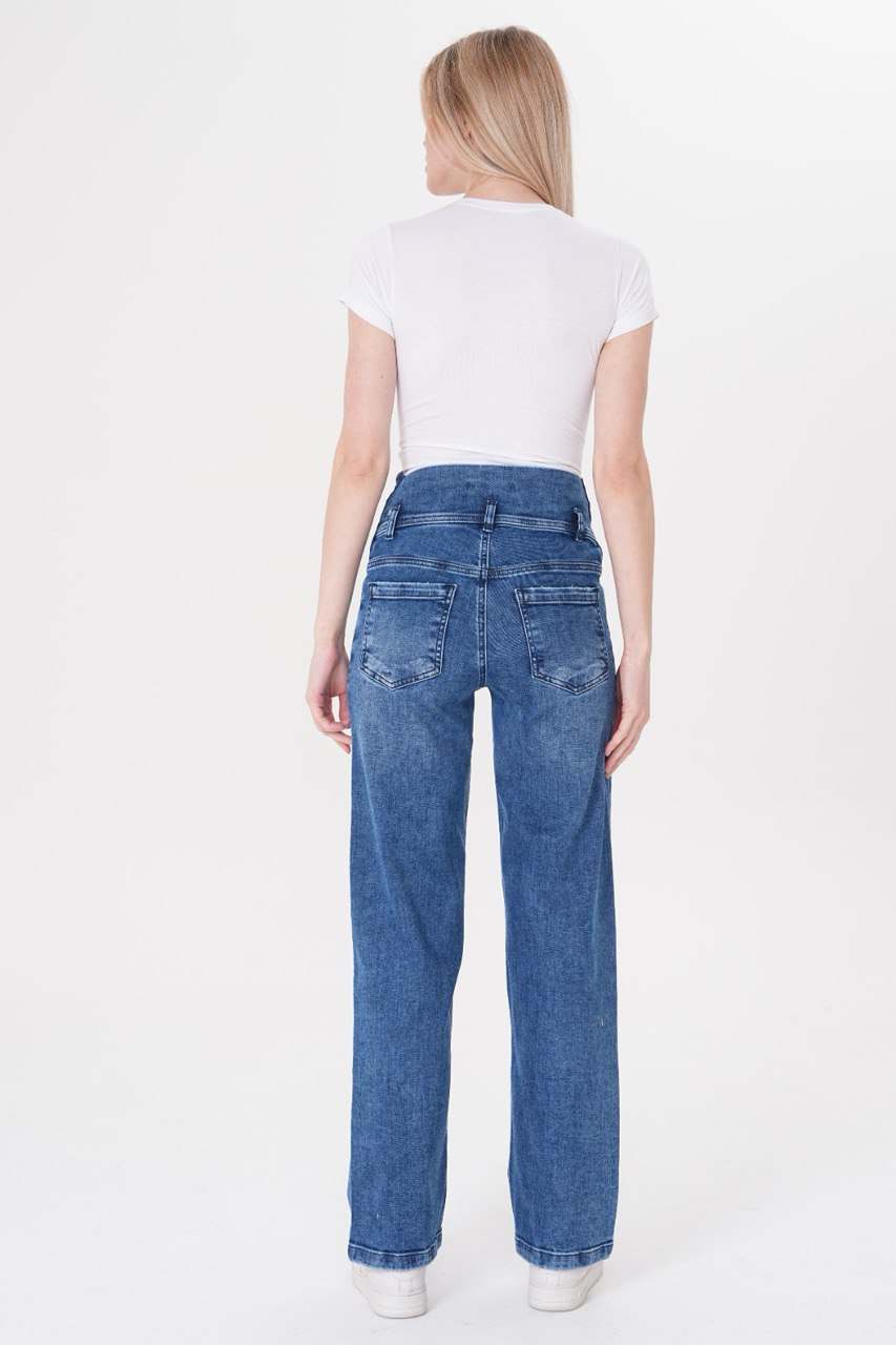 Düz Paça Hamile Pantolonu - Göbek Korumalı Şık Denim Kot
