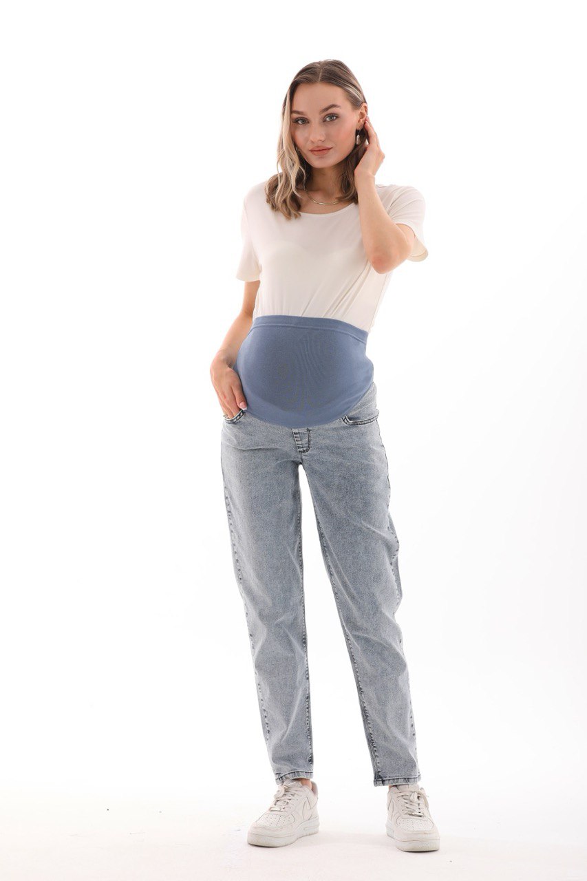 Hamile Kot Pantolonu - Buz Mavisi Mom Fit Anne Jean