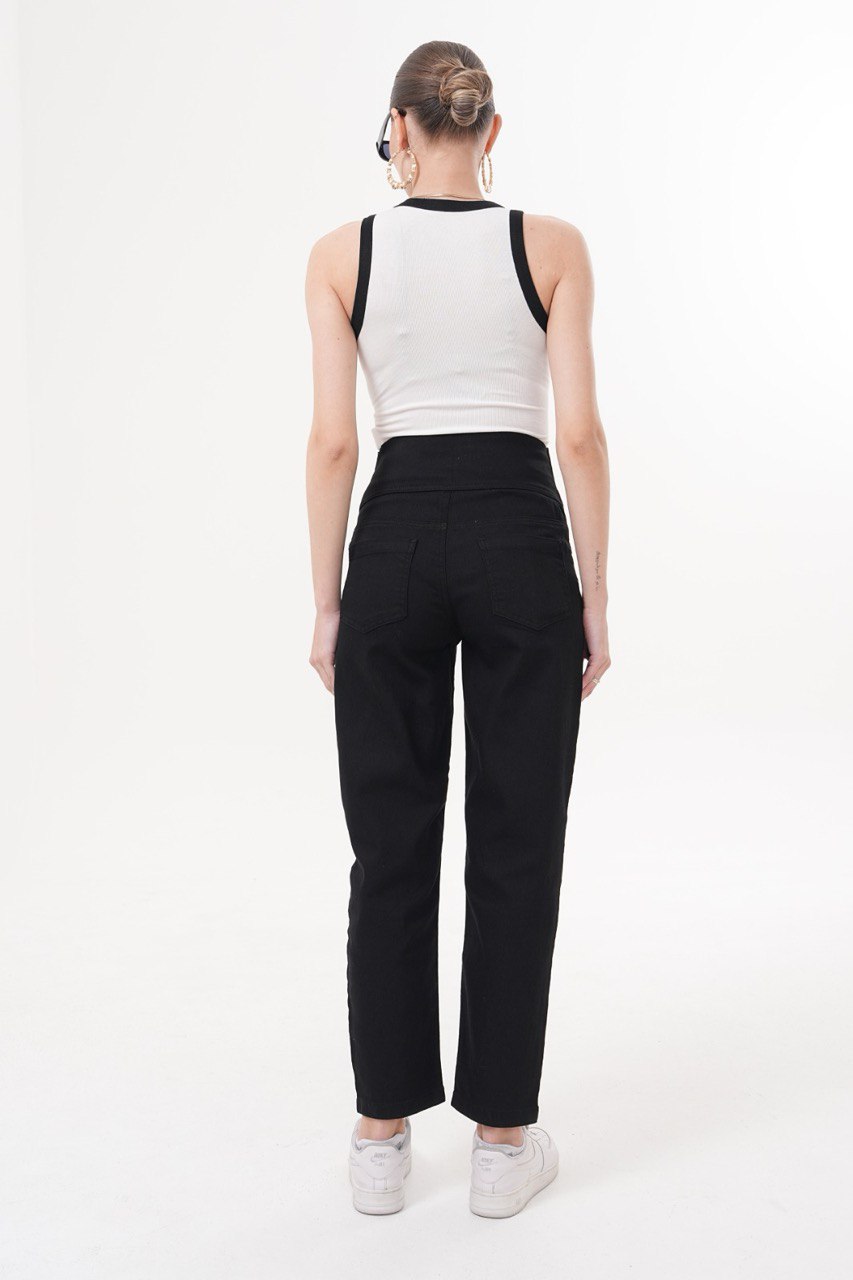 Siyah Hamile Kot Pantolonu - Mom Fit Beli Ayarlı Anne Jean