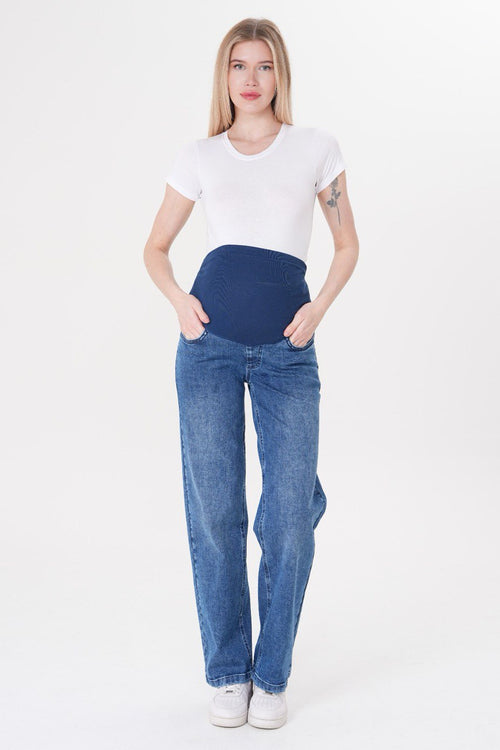 Düz Paça Hamile Pantolonu - Göbek Korumalı Şık Denim Kot