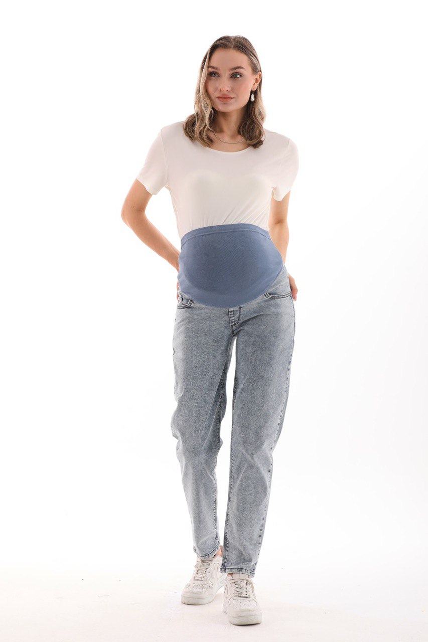 Hamile Kot Pantolonu - Buz Mavisi Mom Fit Anne Jean