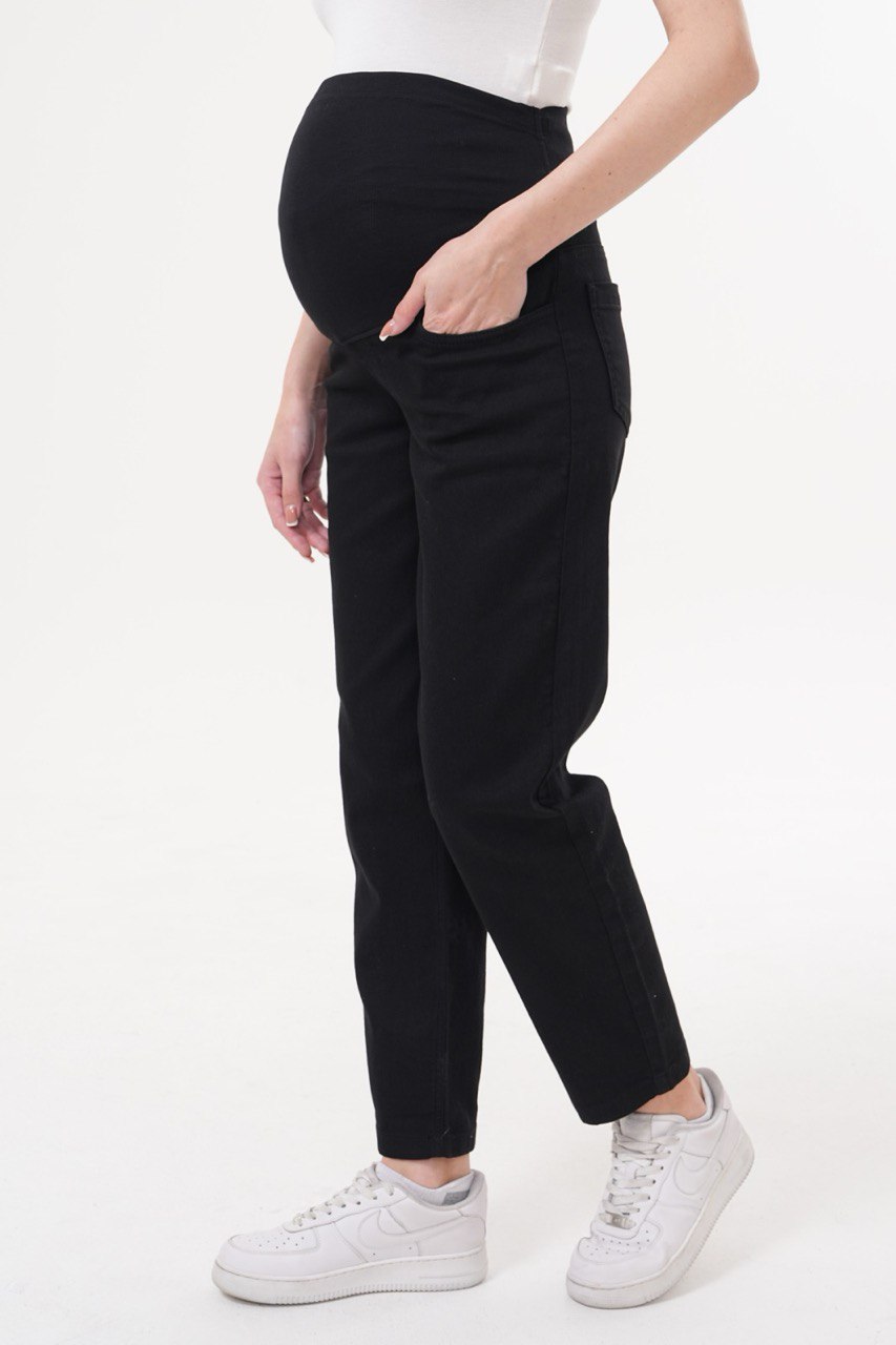 Siyah Hamile Kot Pantolonu - Mom Fit Beli Ayarlı Anne Jean