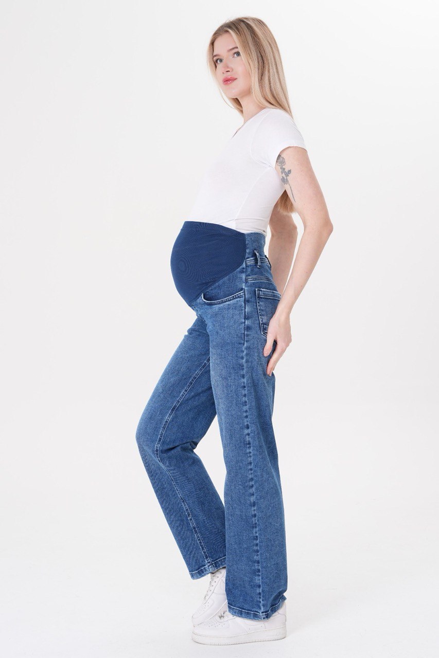 Düz Paça Hamile Pantolonu - Göbek Korumalı Şık Denim Kot