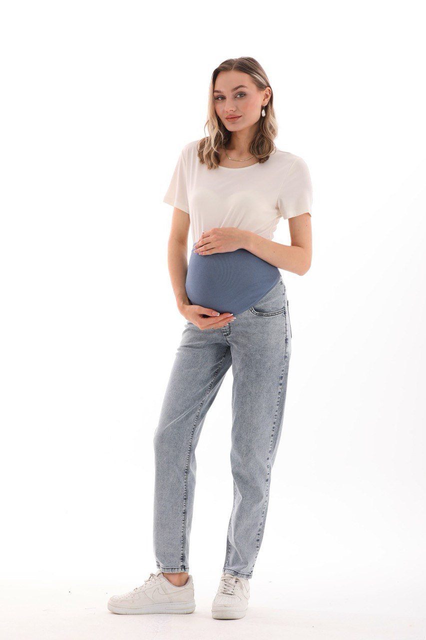 Hamile Kot Pantolonu - Buz Mavisi Mom Fit Anne Jean