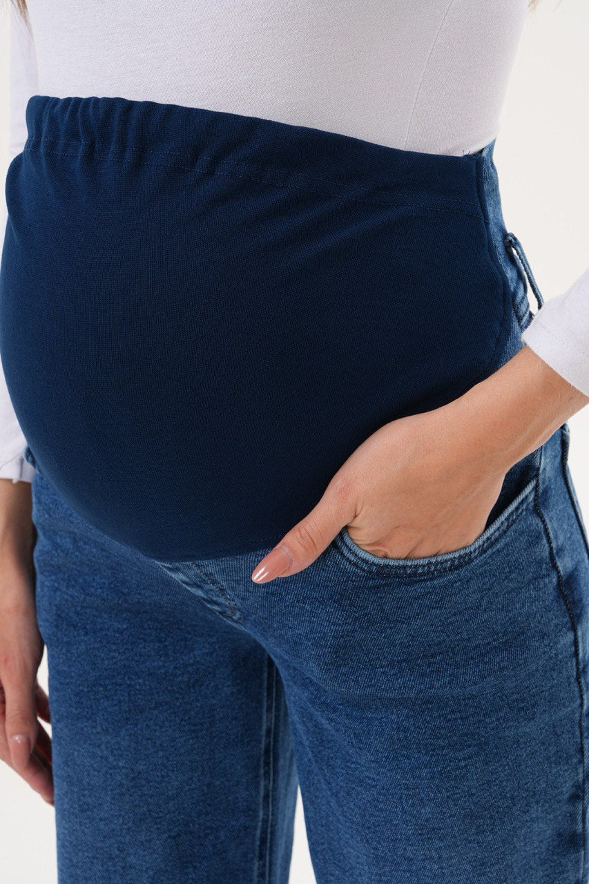 Koyu Mavi Düz Paça Hamile Jean