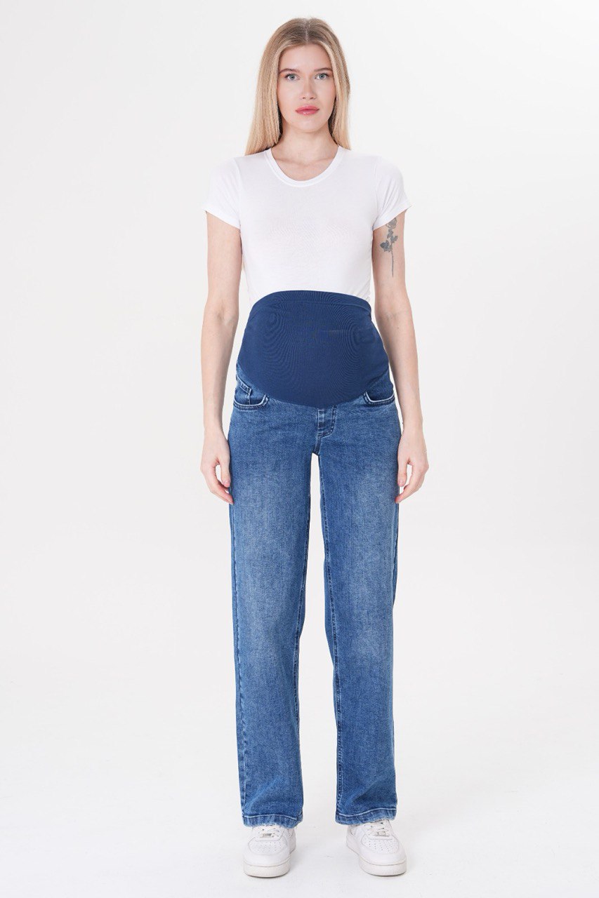 Düz Paça Hamile Pantolonu - Göbek Korumalı Şık Denim Kot