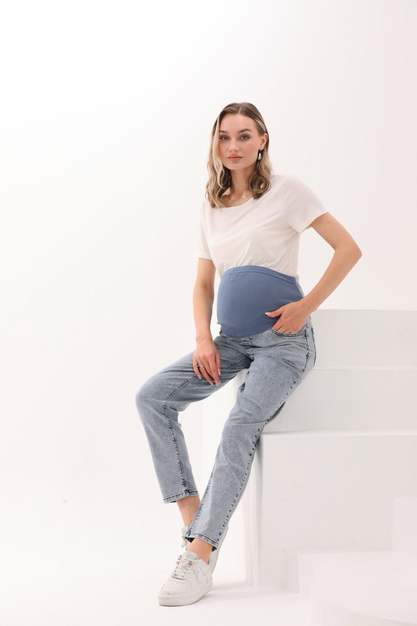 Hamile Kot Pantolonu - Buz Mavisi Mom Fit Anne Jean