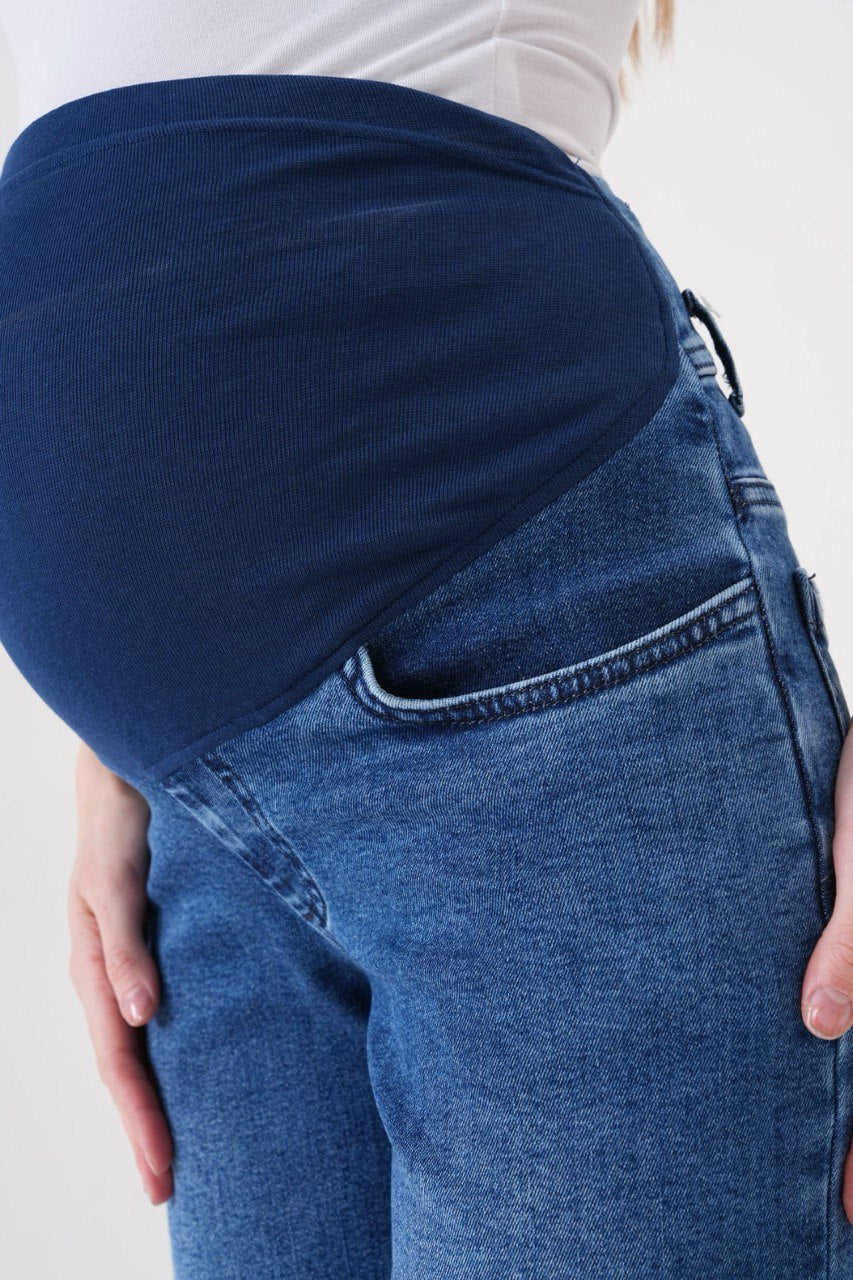 Düz Paça Hamile Pantolonu - Göbek Korumalı Şık Denim Kot