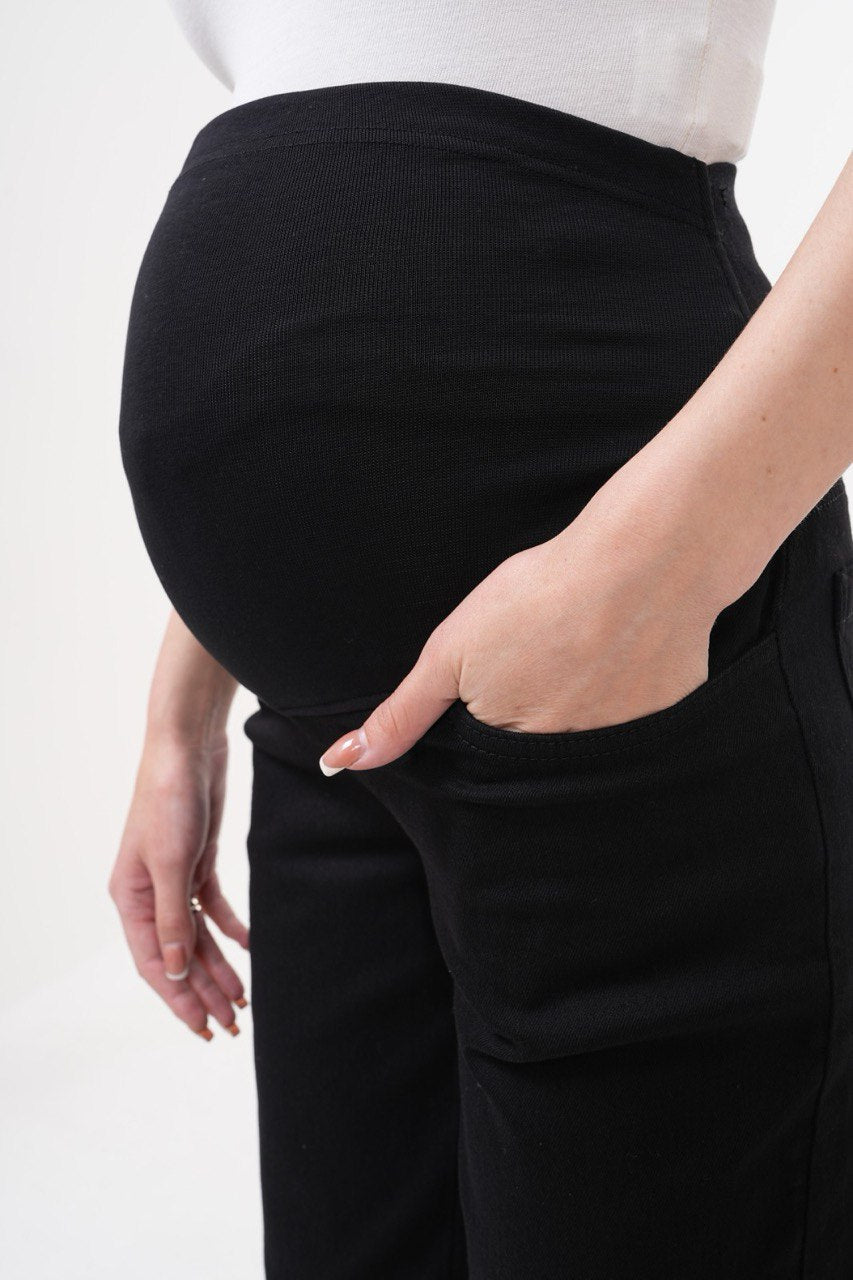 Siyah Hamile Kot Pantolonu - Mom Fit Beli Ayarlı Anne Jean